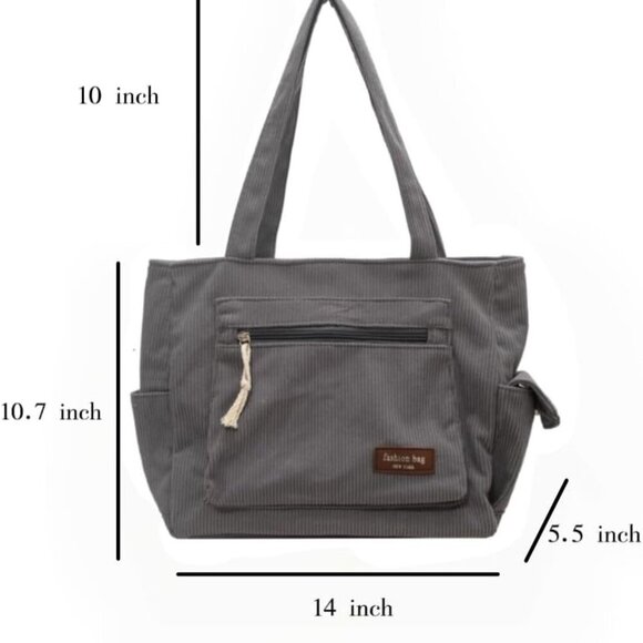 Women Corduroy Tote Bag Large Multi Pockets Casual Shoulder Bag for Work Travel - Picture 7 of 7